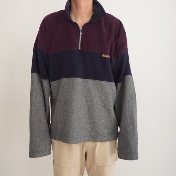 Vtg '90S Basic Concepts Purple Navy Outdoor Hiking Fleece Quarter Zip Sweater L - Picture 2 of 11